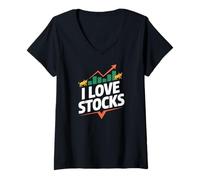 Femme I Love Stocks Bull Market Passionné T-Shirt avec Col en V