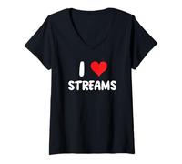 Femme I Love Streams : pêche en rivière, pêche, pêche, pêche, streamer T-Shirt avec Col en V