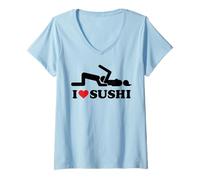 Femme I Love Sushi. Hot Love Eat pssy Its Vegan Amour Saint-Valentin T-Shirt avec Col en V