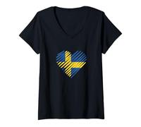 Femme I Love Sweden Love Sverige Swedish Roots T-Shirt avec Col en V