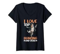 Femme I Love Tap Dancing and Dogs Propriétaire d'animaux Animaux - T-Shirt avec Col en V