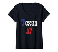 Femme I Love Texan AF Drapeau d'État Vieilli - I Stand with Texas T-Shirt avec Col en V