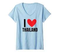 Femme I Love Thailand Thai Siam Asie du Sud Bangkok Wat Arun T-Shirt avec Col en V