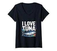 Femme I Love Thon Fishing Ocean Passion T-Shirt avec Col en V