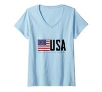 Femme I Love USA, Enjoy Cool USA United States of America Flag T-Shirt avec Col en V