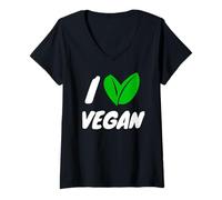 Femme I Love Vegan - Plant Based Gift Vegetarian T-Shirt avec Col en V