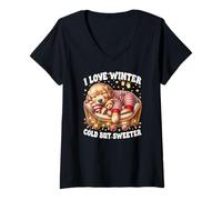 Femme I Love Winter Dog Graphic for Mom Golden Retriever Christmas T-Shirt avec Col en V