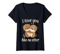 Femme I Love You Like No Otter Jeu de mots en forme d'animal mignon T-Shirt avec Col en V