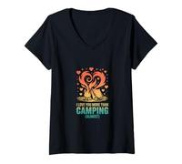 Femme I Love You More Than Camping - Presque rétro T-Shirt avec Col en V