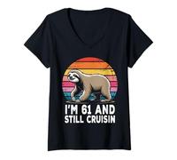 Femme I’M 61 and Still Cruisin 61 Anniversaire Ans T-Shirt avec Col en V