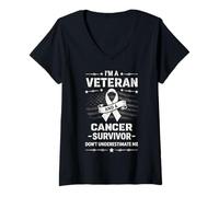 Femme I’m a Veteran and a Cancer Survivor Don’t Underestimate Me T-Shirt avec Col en V