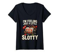 Femme I’m Feeling Just A Little Slotty Funny Casino Slots T-Shirt avec Col en V