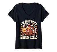 Femme i m Just Here for The Rolls Dinde Pilgrim Thanksgiving Food T-Shirt avec Col en V