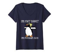 Femme I’m Not Short I’m Penguin Size Funny Animal Cute Birds T-Shirt avec Col en V, Bleu Marine, XL