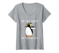 Femme I’m Not Short I’m Penguin Size Funny Animal Cute Birds T-Shirt avec Col en V, Gris Chiné, L