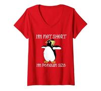 Femme I’m Not Short I’m Penguin Size Funny Animal Cute Birds T-Shirt avec Col en V, Rouge, M