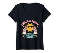 Femme I Made a Poopy and My Tummy Feel Better Bâillon Humoristique pour Adulte T-Shirt avec Col en V