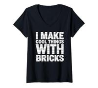 Femme I Make Cool Things with Bricks Brickmaker Maçonnerie Brickwork T-Shirt avec Col en V
