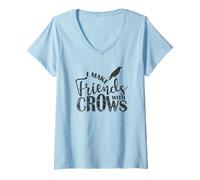 Femme I Make Friends with Crows Corbeau Oiseau Corbeau T-Shirt avec Col en V