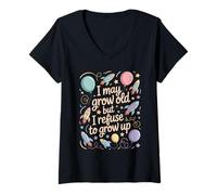 Femme I May Grow Old But I Refuse to Grow Up Mentalité Adulte - T-Shirt avec Col en V