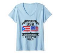 Femme I May Live in The USA Histoire de Porto Rico T-Shirt avec Col en V