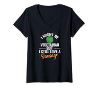 Femme I Might Be Vegetarian But I Still Love A Saucisse T-Shirt avec Col en V