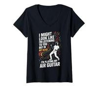 Femme I Might Look Like I'm Listening to You Air Guitar T-Shirt avec Col en V