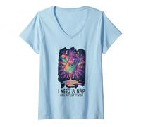 Femme I Need A Nap And A Plot Twist. Drôle Vaporwave Gen Z T-Shirt avec Col en V
