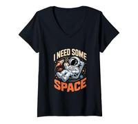 Femme I Need Some Space Astronaute Cosmos Café T-Shirt avec Col en V
