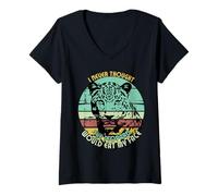 Femme I Never Thought The Leopard Would Eat My Face Rétro Sunset T-Shirt avec Col en V