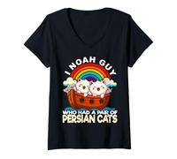 Femme I Noah Guy Qui Avait Une Paire de Chats persans L'arche de Noé, Jeu de Mots T-Shirt avec Col en V