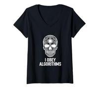 Femme I Obey Algorithms Algorithmes IA Crâne Circuit T-Shirt avec Col en V