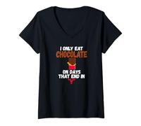 Femme I Only Eat Chocolate on Days That End in Y Chocolate T-Shirt avec Col en V