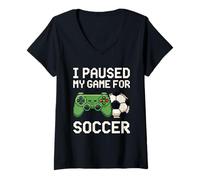 Femme I Paused My Game for Soccer Funny Pixel Art Gamer 8 Bits T-Shirt avec Col en V