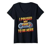 Femme I Paused My Game to Be Here Funny Gamer Humor T-Shirt avec Col en V