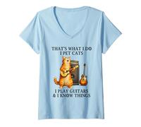 Femme I Pet Cats Play Guitars and I Know Things Funny Guitarist T-Shirt avec Col en V