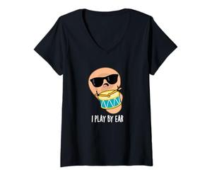 Femme I Play by Ear Funny Drummer Pun T-Shirt avec Col en V