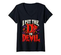 Femme I Put The D in Devil Funny Halloween Couples Rude Humor T-Shirt avec Col en V