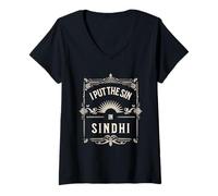 Femme I Put The Sin in Sindhi Funny Humor Sindhi Culture Pride T-Shirt avec Col en V