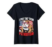 Femme I Put The Tism in Patriotism English Bulldog T-Shirt avec Col en V