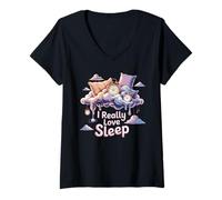 Femme I Really Love Sleep Sieste, Repos, rêve - T-Shirt avec Col en V