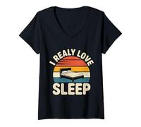 Femme I Really Love Sleep Sieste, Repos, rêve - T-Shirt avec Col en V
