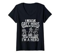 Femme I Rescue Grey Minis Trapped in Store - Peintre Miniature Amusant T-Shirt avec Col en V
