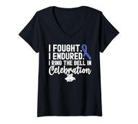 Femme I Ring The Bell in Celebration Ruban Bleu Cancer du côlon T-Shirt avec Col en V