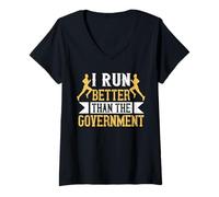 Femme I Run Better Than The Government Runner Life Jogging T-Shirt avec Col en V