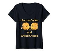 Femme I Run on Coffee and Grilled Cheese Amateur de Nourriture grillée T-Shirt avec Col en V