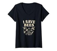 Femme I Save Bees No Mow May Pollinator Awareness T-Shirt avec Col en V