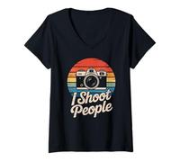 Femme I Shoot People Appareil photo drôle photographie rétro femmes hommes T-Shirt avec Col en V