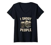 Femme I Shoot People Photographer Funny Blague Pun Dire T-Shirt avec Col en V
