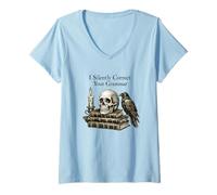 Femme I Silently Correct Your Grammar Skull Raven Funny Teacher T-Shirt avec Col en V